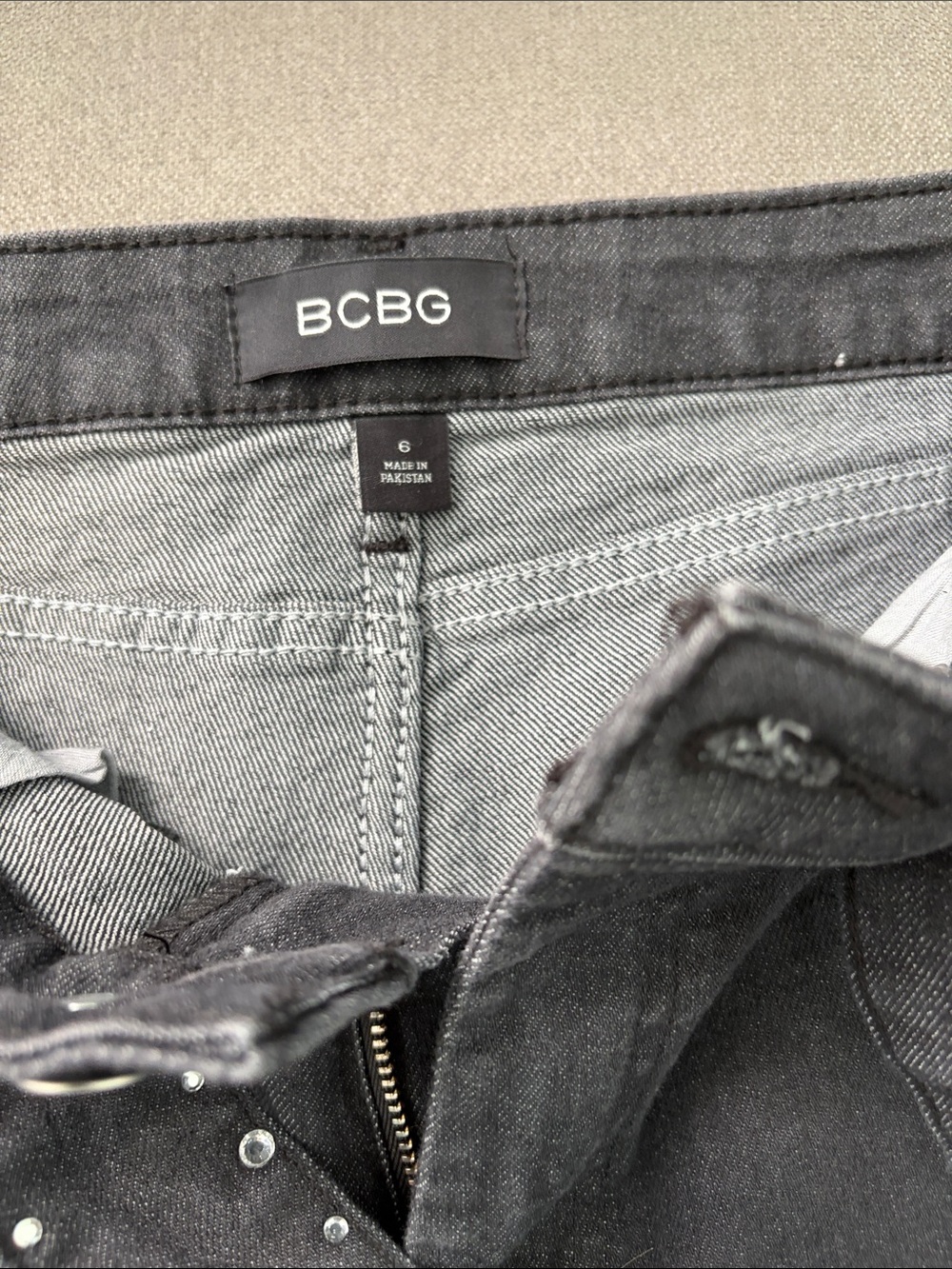 BCBG Charcoal Black Bootcut Jeans with Stud Accents